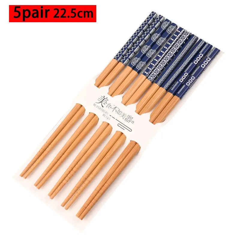 Conjunto reutilizável de 5 pares de bambu artesanal estilo japonês pauzinhos de madeira natural comida de sushi flor de gato multicores pauzinhos de madeira 239267114
