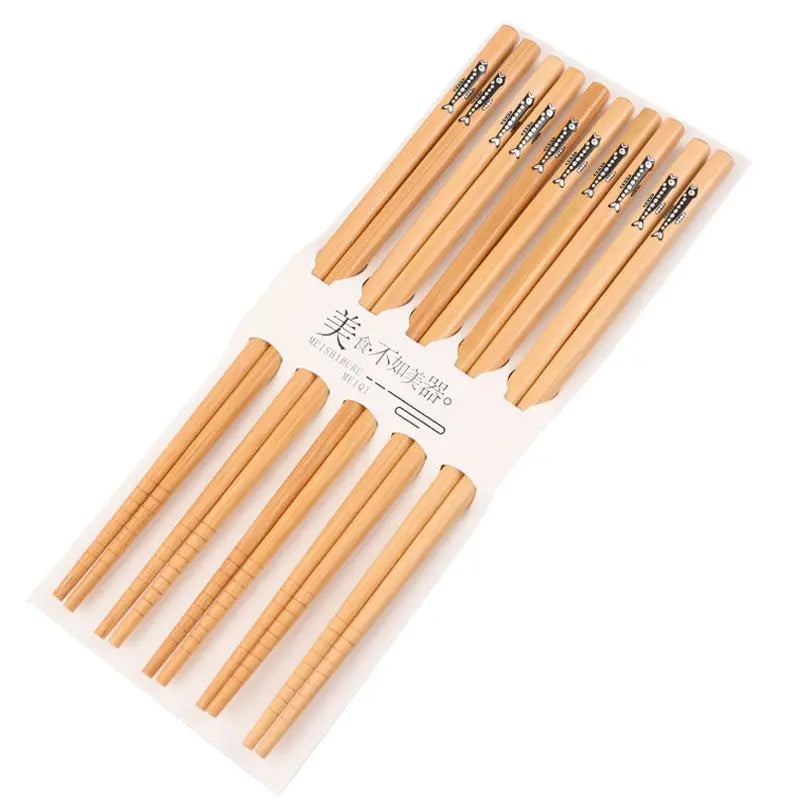 Conjunto reutilizável de 5 pares de bambu artesanal estilo japonês pauzinhos de madeira natural comida de sushi flor de gato multicores pauzinhos de madeira 239267114