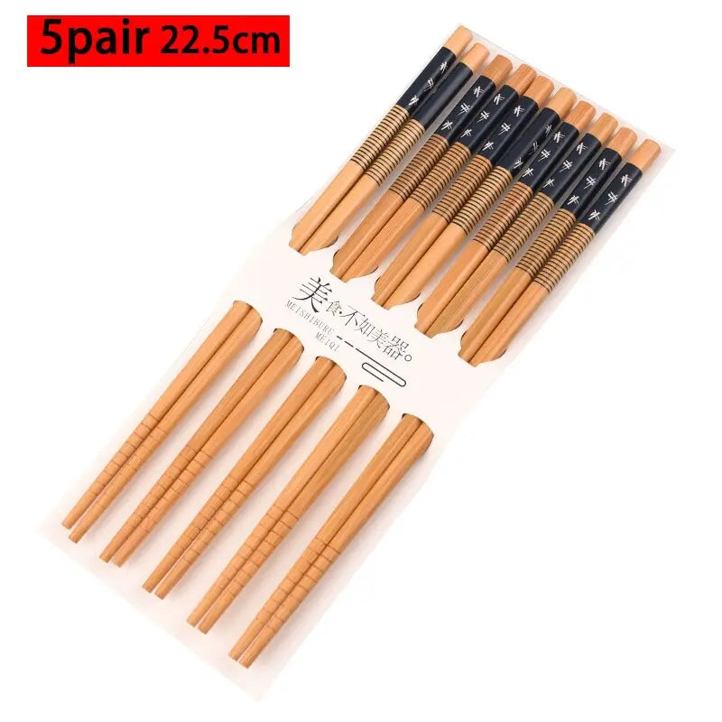 Conjunto reutilizável de 5 pares de bambu artesanal estilo japonês pauzinhos de madeira natural comida de sushi flor de gato multicores pauzinhos de madeira 239267114