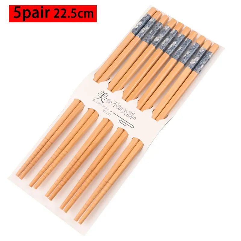 Conjunto reutilizável de 5 pares de bambu artesanal estilo japonês pauzinhos de madeira natural comida de sushi flor de gato multicores pauzinhos de madeira 239267114