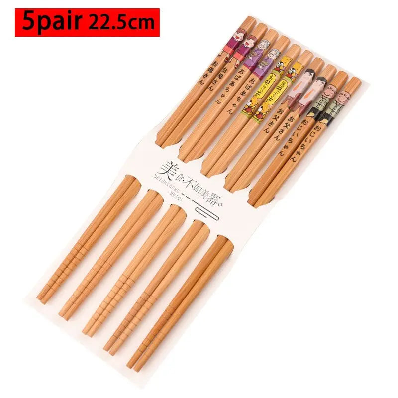 Conjunto reutilizável de 5 pares de bambu artesanal estilo japonês pauzinhos de madeira natural comida de sushi flor de gato multicores pauzinhos de madeira 239267114
