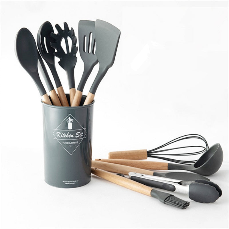 Utensílios de cozinha de silicone Utensílios de cozinha resistentes ao calor Utensílios de cozinha antiaderentes Utensílios de cozinha com caixa de armazenamento 239052926