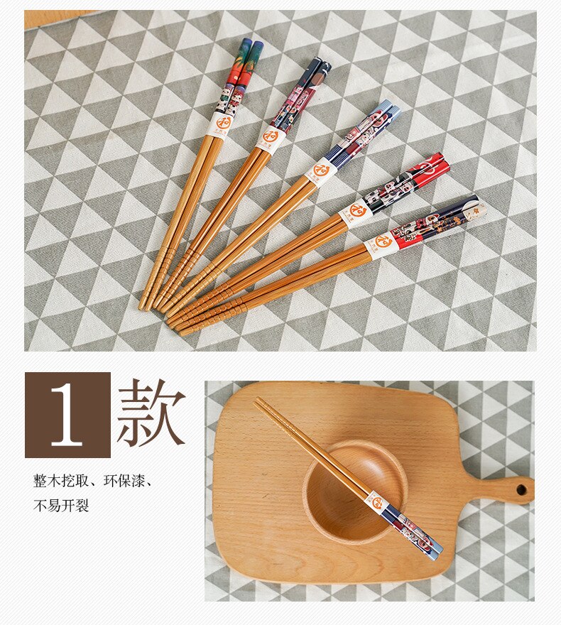 Conjunto reutilizável de 5 pares de bambu artesanal estilo japonês pauzinhos de madeira natural comida de sushi flor de gato multicores pauzinhos de madeira 239267114