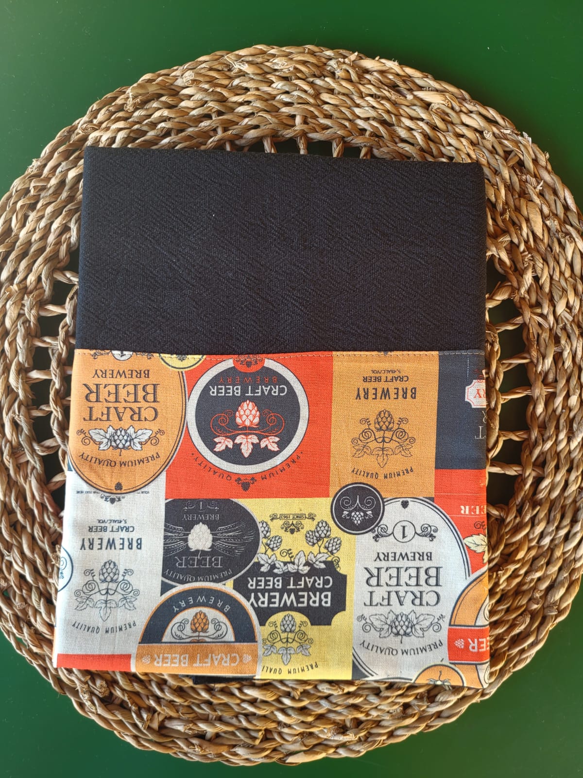 Pano de Prato Cozinha Elegante Algodão Preto com Barrado Tema Craft Beer CozinhaElegante.com.br