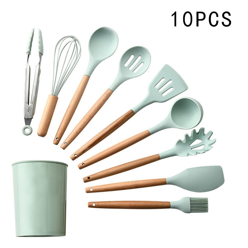 Utensílios de cozinha de silicone Utensílios de cozinha resistentes ao calor Utensílios de cozinha antiaderentes Utensílios de cozinha com caixa de armazenamento 239052926