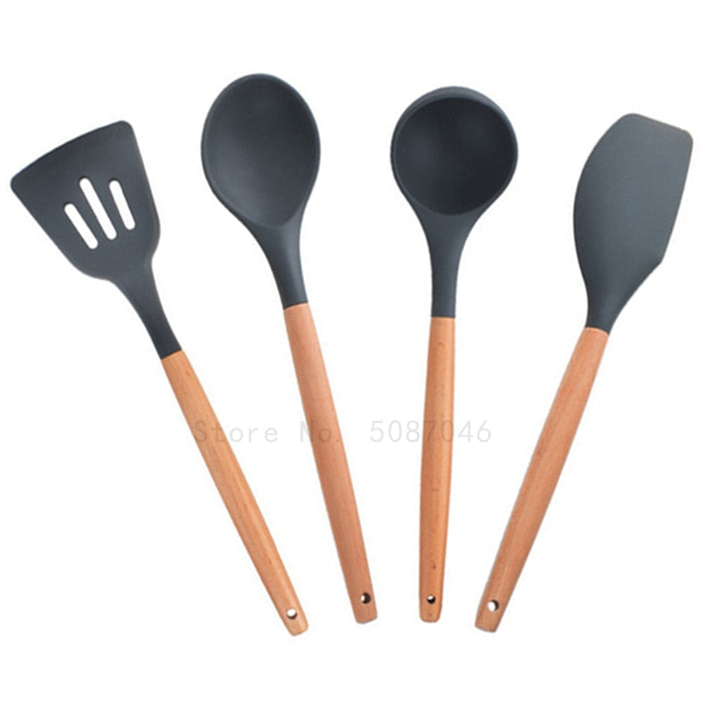 Conjunto de utensílios de cozinha de silicone espátula antiaderente pá colher de sopa alça conjunto de ferramentas de cozinha livre de bpa acessórios de ferramentas de cozinha 239052926
