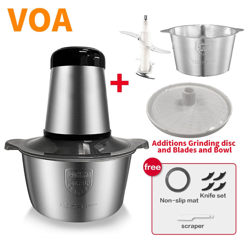 Picador elétrico VOA 2 velocidades moedor de carne moedor de carne picador processador de alimentos fatiador 2l capacidade máquina de suplemento para bebê 251749332