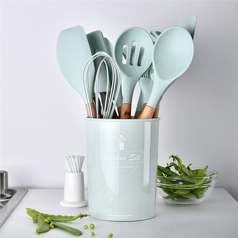 Utensílios de cozinha de silicone Utensílios de cozinha resistentes ao calor Utensílios de cozinha antiaderentes Utensílios de cozinha com caixa de armazenamento 239052926
