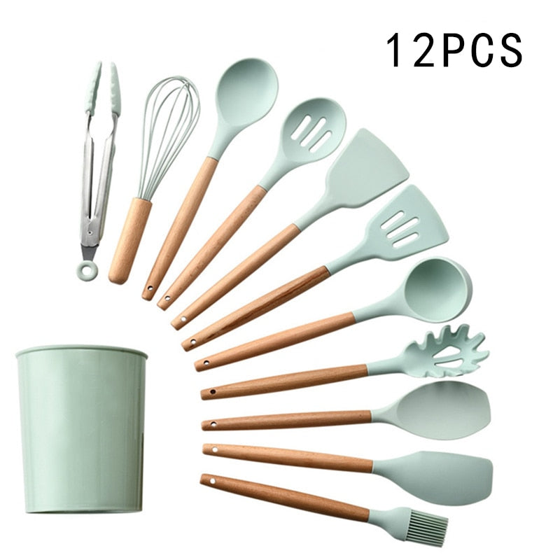 Utensílios de cozinha de silicone Utensílios de cozinha resistentes ao calor Utensílios de cozinha antiaderentes Utensílios de cozinha com caixa de armazenamento 239052926