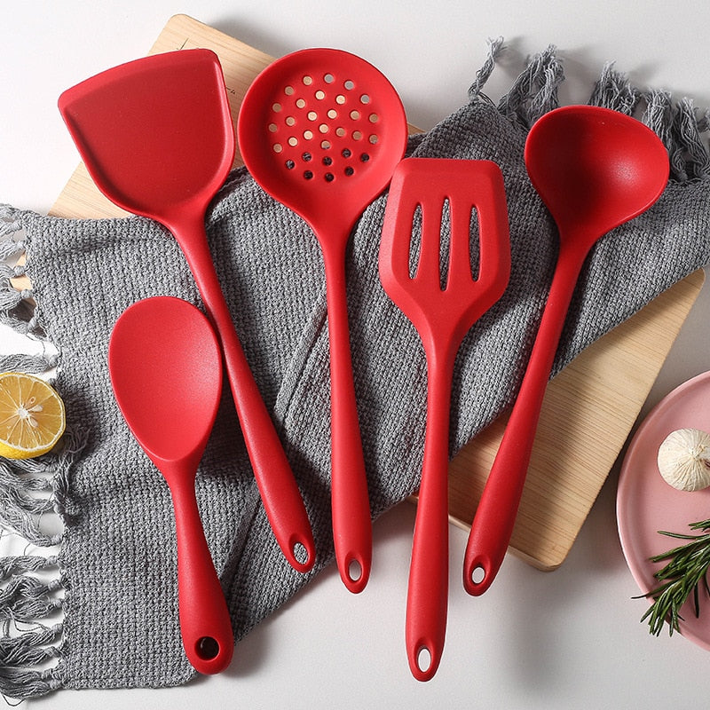 Conjunto de utensílios de cozinha de silicone espátula antiaderente pá colher de sopa alça conjunto de ferramentas de cozinha livre de bpa acessórios de ferramentas de cozinha 239052926