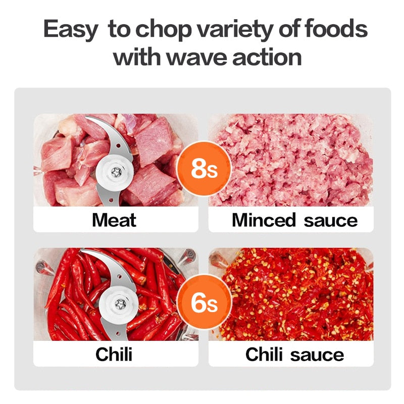 Picador elétrico VOA 2 velocidades moedor de carne moedor de carne picador processador de alimentos fatiador 2l capacidade máquina de suplemento para bebê 251749332