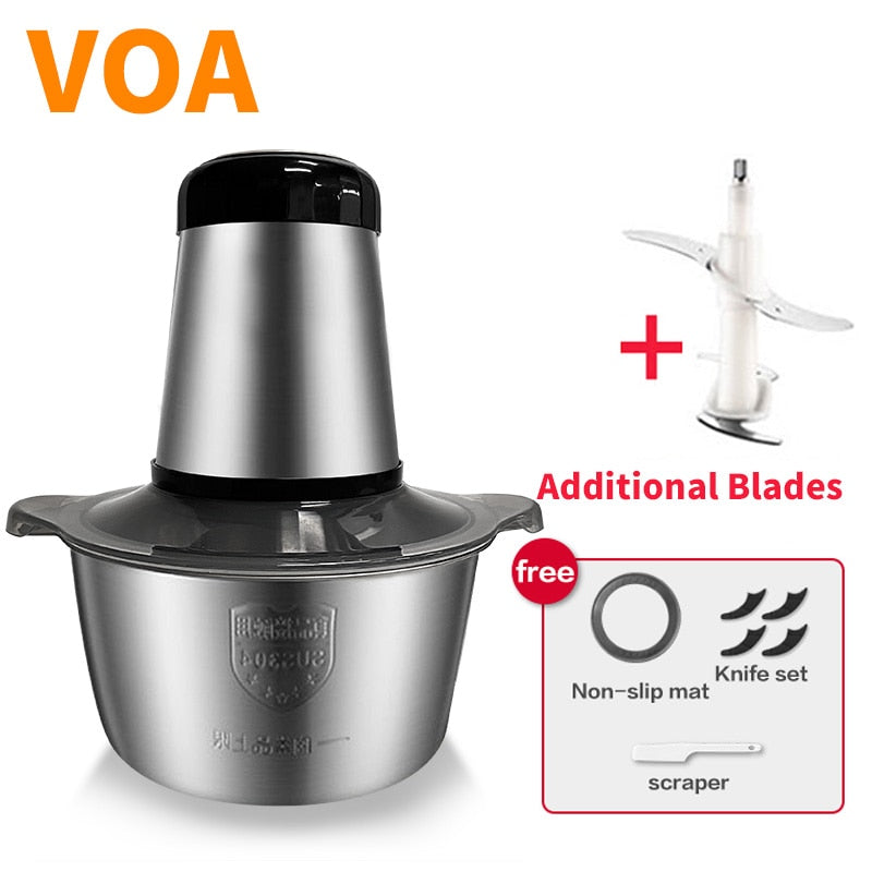 Picador elétrico VOA 2 velocidades moedor de carne moedor de carne picador processador de alimentos fatiador 2l capacidade máquina de suplemento para bebê 251749332