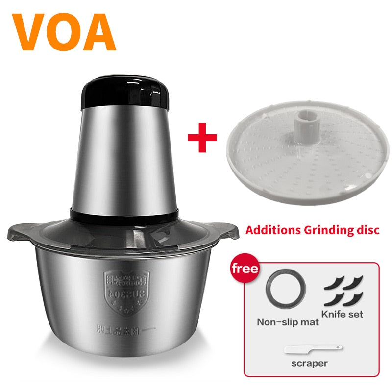 Picador elétrico VOA 2 velocidades moedor de carne moedor de carne picador processador de alimentos fatiador 2l capacidade máquina de suplemento para bebê 251749332