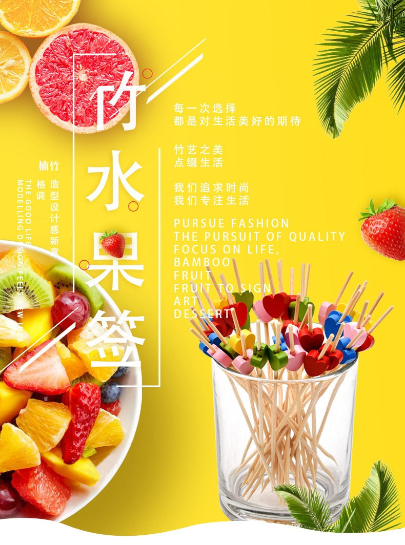 Palito de Bambu Decorativo 100 Unidades Bambu Buffet Cupcake Garfo De Frutas Festa Sobremesa Vara 238569943
