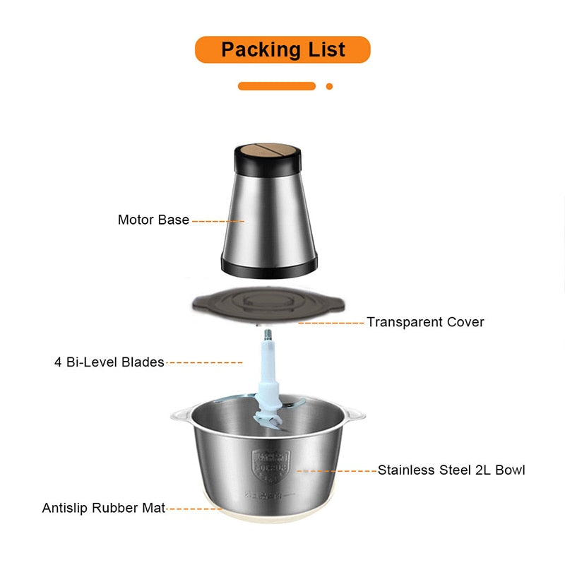 Picador elétrico VOA 2 velocidades moedor de carne moedor de carne picador processador de alimentos fatiador 2l capacidade máquina de suplemento para bebê 251749332