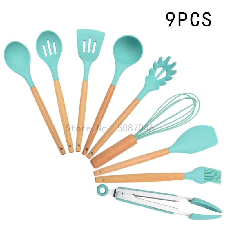 Conjunto de utensílios de cozinha de silicone espátula antiaderente pá colher de sopa alça conjunto de ferramentas de cozinha livre de bpa acessórios de ferramentas de cozinha 239052926