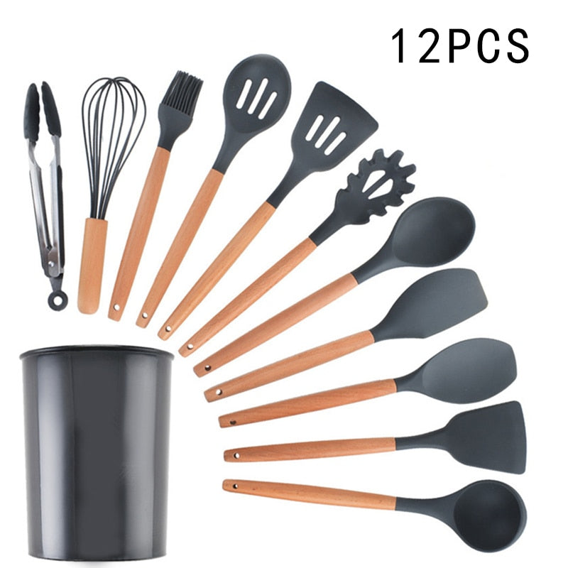 Utensílios de cozinha de silicone Utensílios de cozinha resistentes ao calor Utensílios de cozinha antiaderentes Utensílios de cozinha com caixa de armazenamento 239052926
