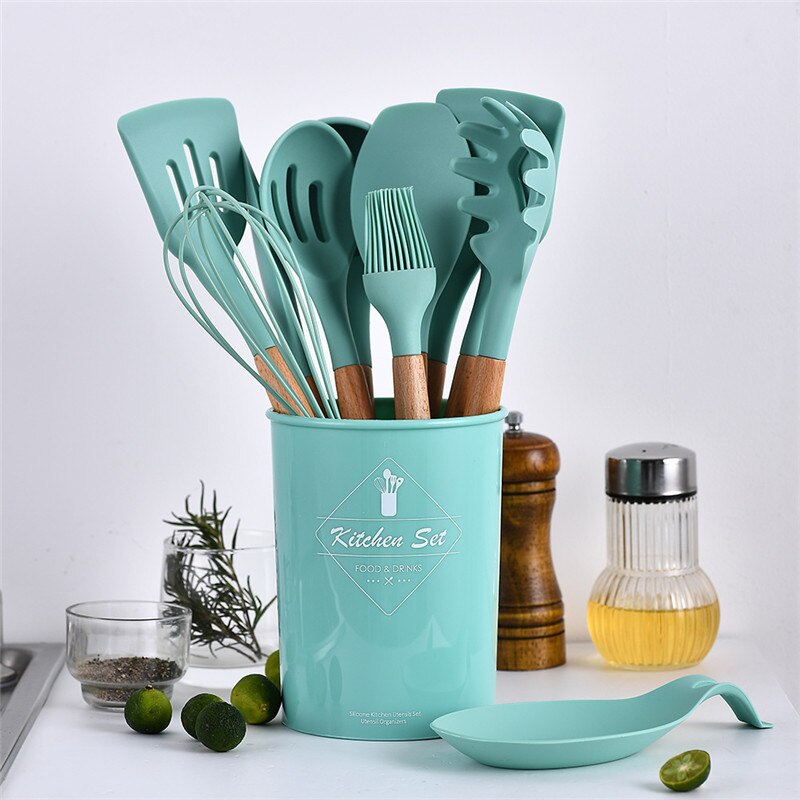 Utensílios de cozinha de silicone Utensílios de cozinha resistentes ao calor Utensílios de cozinha antiaderentes Utensílios de cozinha com caixa de armazenamento 239052926