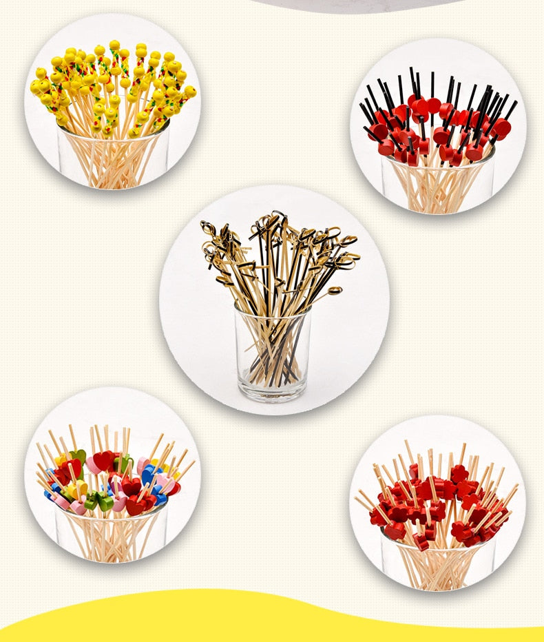 Palito de Bambu Decorativo 100 Unidades Bambu Buffet Cupcake Garfo De Frutas Festa Sobremesa Vara 238569943