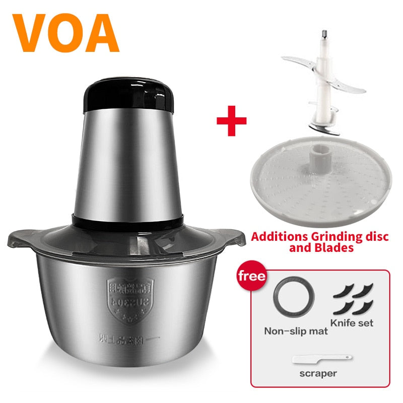 Picador elétrico VOA 2 velocidades moedor de carne moedor de carne picador processador de alimentos fatiador 2l capacidade máquina de suplemento para bebê 251749332
