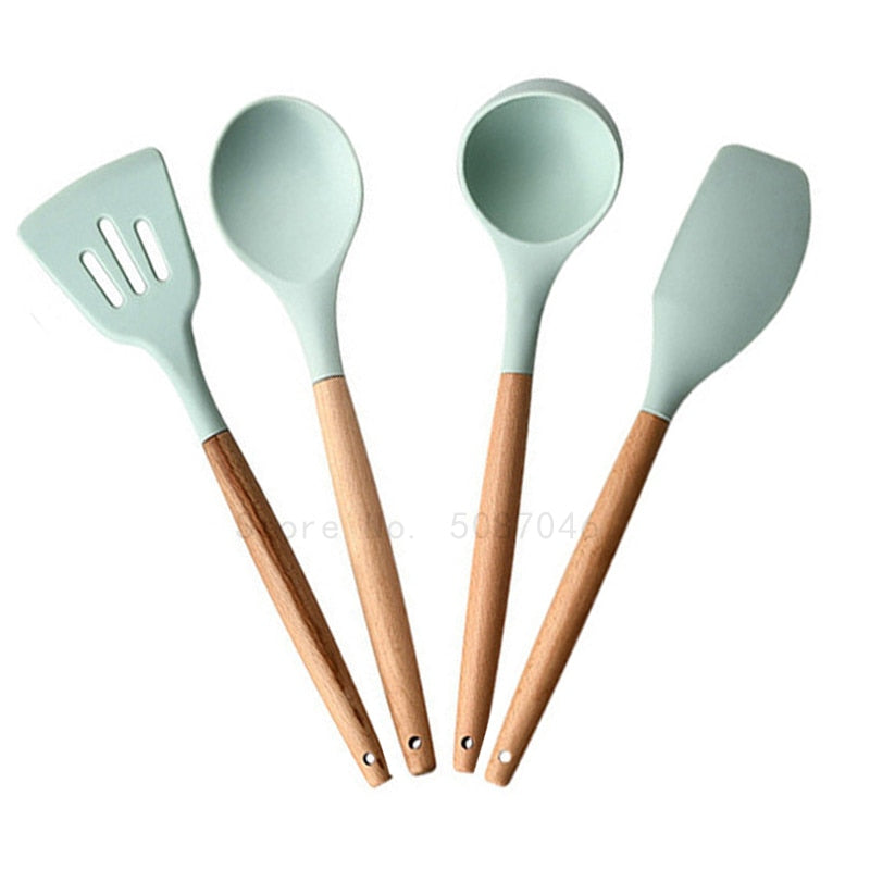 Conjunto de utensílios de cozinha de silicone espátula antiaderente pá colher de sopa alça conjunto de ferramentas de cozinha livre de bpa acessórios de ferramentas de cozinha 239052926