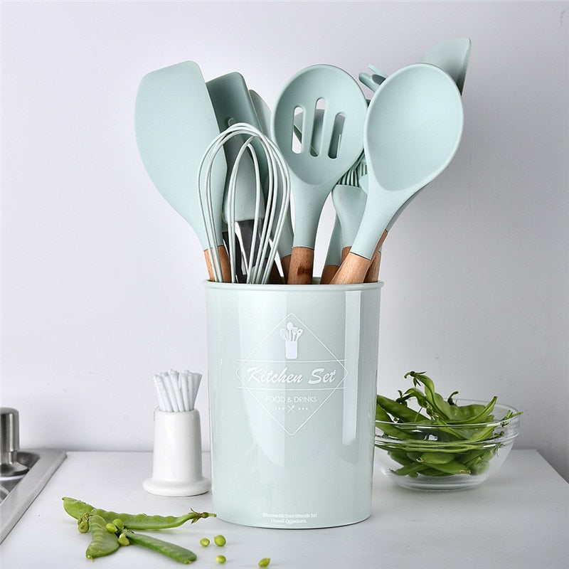Utensílios de cozinha de silicone Utensílios de cozinha resistentes ao calor Utensílios de cozinha antiaderentes Utensílios de cozinha com caixa de armazenamento 239052926