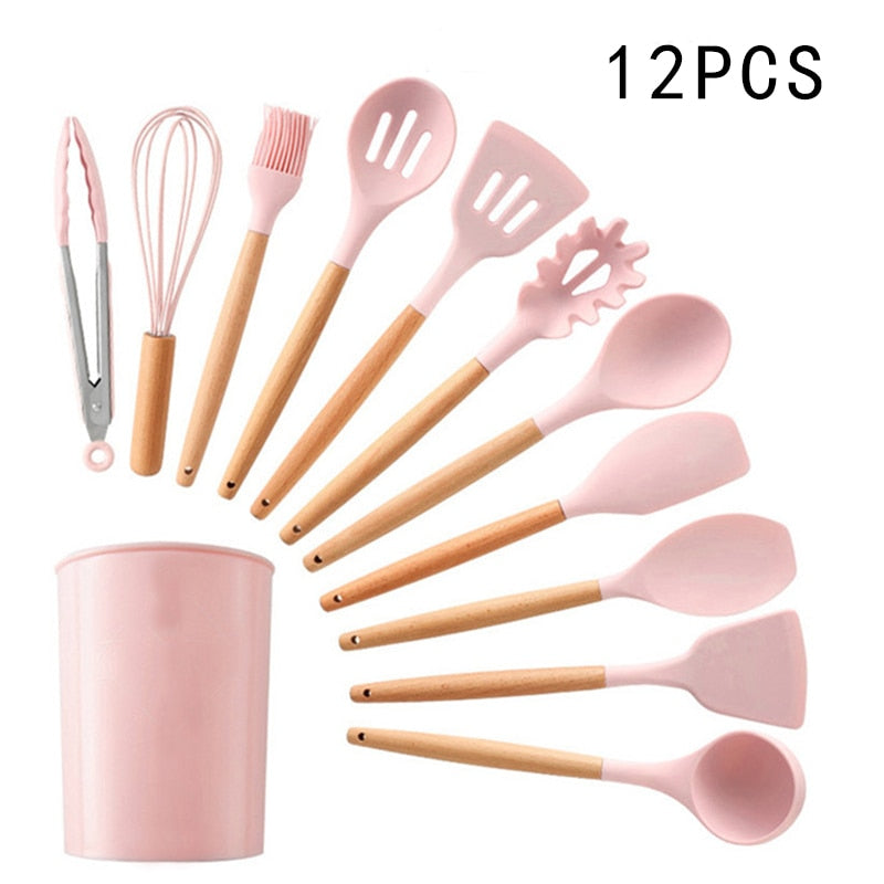 Utensílios de cozinha de silicone Utensílios de cozinha resistentes ao calor Utensílios de cozinha antiaderentes Utensílios de cozinha com caixa de armazenamento 239052926