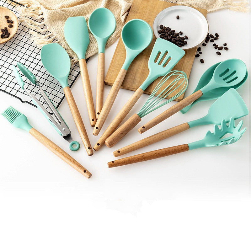 Utensílios de cozinha de silicone Utensílios de cozinha resistentes ao calor Utensílios de cozinha antiaderentes Utensílios de cozinha com caixa de armazenamento 239052926