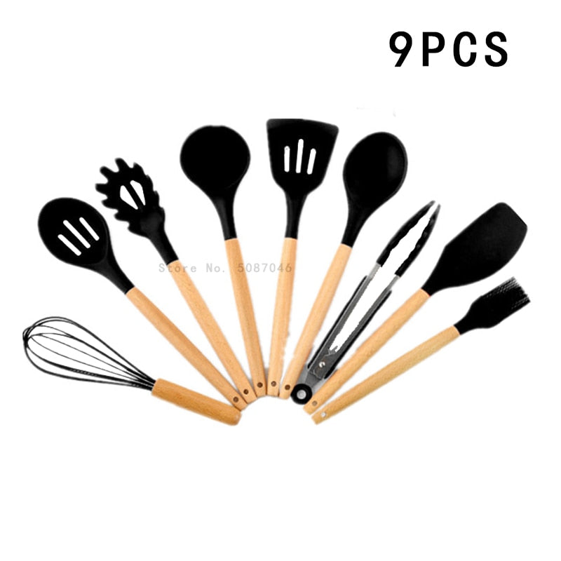 Conjunto de utensílios de cozinha de silicone espátula antiaderente pá colher de sopa alça conjunto de ferramentas de cozinha livre de bpa acessórios de ferramentas de cozinha 239052926