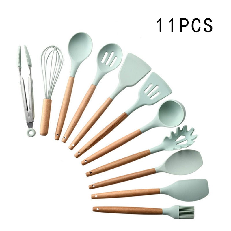 Conjunto de utensílios de cozinha de silicone espátula antiaderente pá colher de sopa alça conjunto de ferramentas de cozinha livre de bpa acessórios de ferramentas de cozinha 239052926