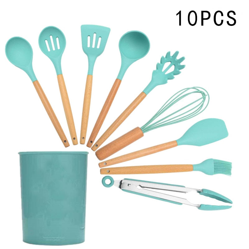 Utensílios de cozinha de silicone Utensílios de cozinha resistentes ao calor Utensílios de cozinha antiaderentes Utensílios de cozinha com caixa de armazenamento 239052926