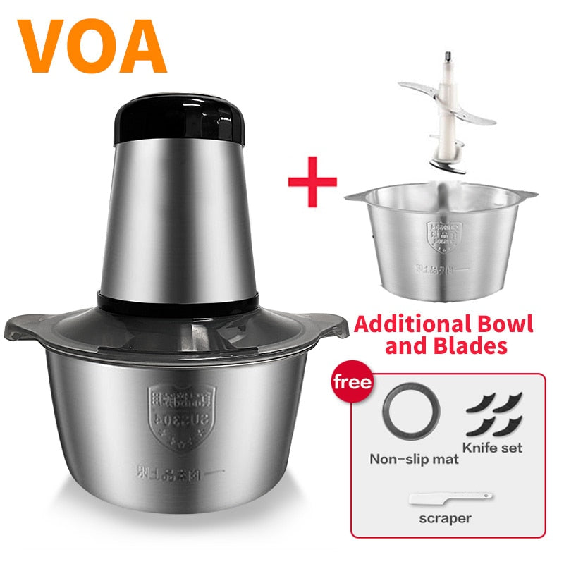 Picador elétrico VOA 2 velocidades moedor de carne moedor de carne picador processador de alimentos fatiador 2l capacidade máquina de suplemento para bebê 251749332