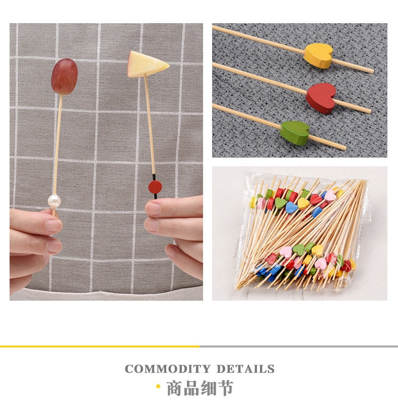 Palito de Bambu Decorativo 100 Unidades Bambu Buffet Cupcake Garfo De Frutas Festa Sobremesa Vara 238569943