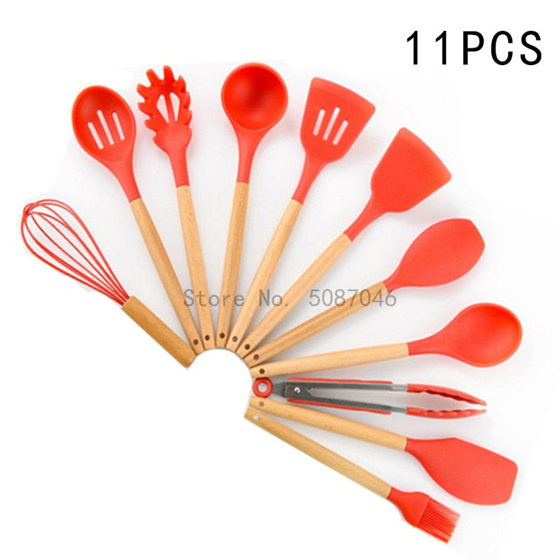 Conjunto de utensílios de cozinha de silicone espátula antiaderente pá colher de sopa alça conjunto de ferramentas de cozinha livre de bpa acessórios de ferramentas de cozinha 239052926