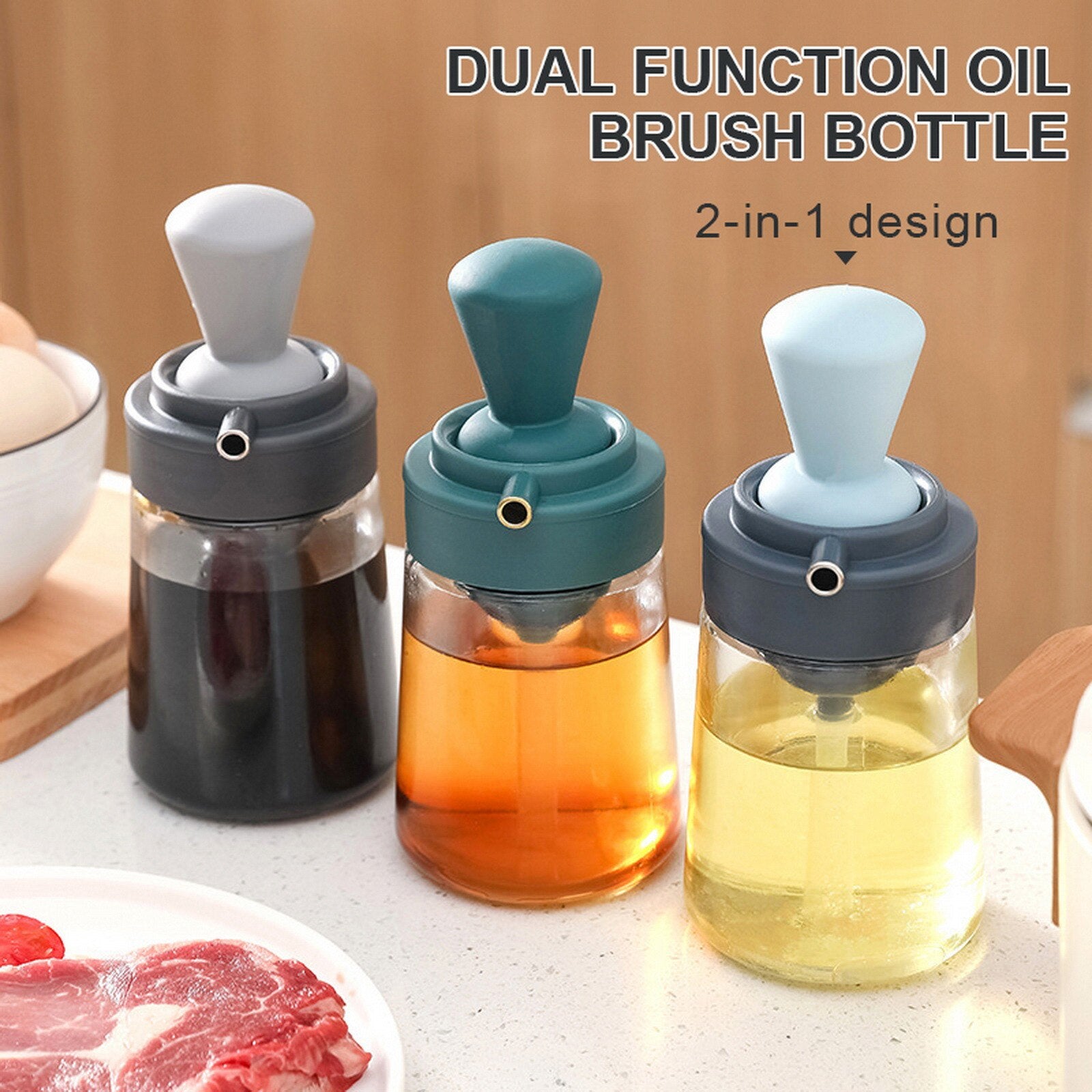Garrafa de óleo multifuncional 550ml 2 em 1 pulverizador de óleo com escova de silicone dispensador de azeite para churrasco acessórios de cozinha 2602606514