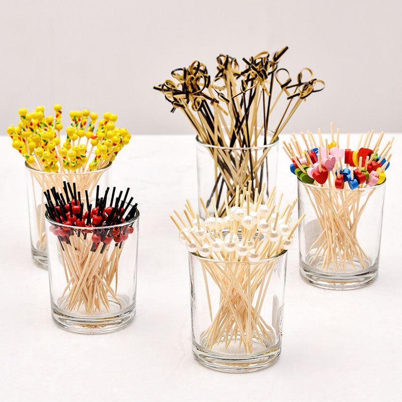 Palito de Bambu Decorativo 100 Unidades Bambu Buffet Cupcake Garfo De Frutas Festa Sobremesa Vara 238569943