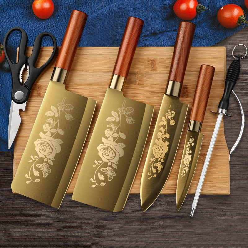 Faca de Cozinha Banhada a Titânio Dourado 247302964