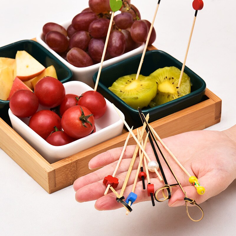 Palito de Bambu Decorativo 100 Unidades Bambu Buffet Cupcake Garfo De Frutas Festa Sobremesa Vara 238569943