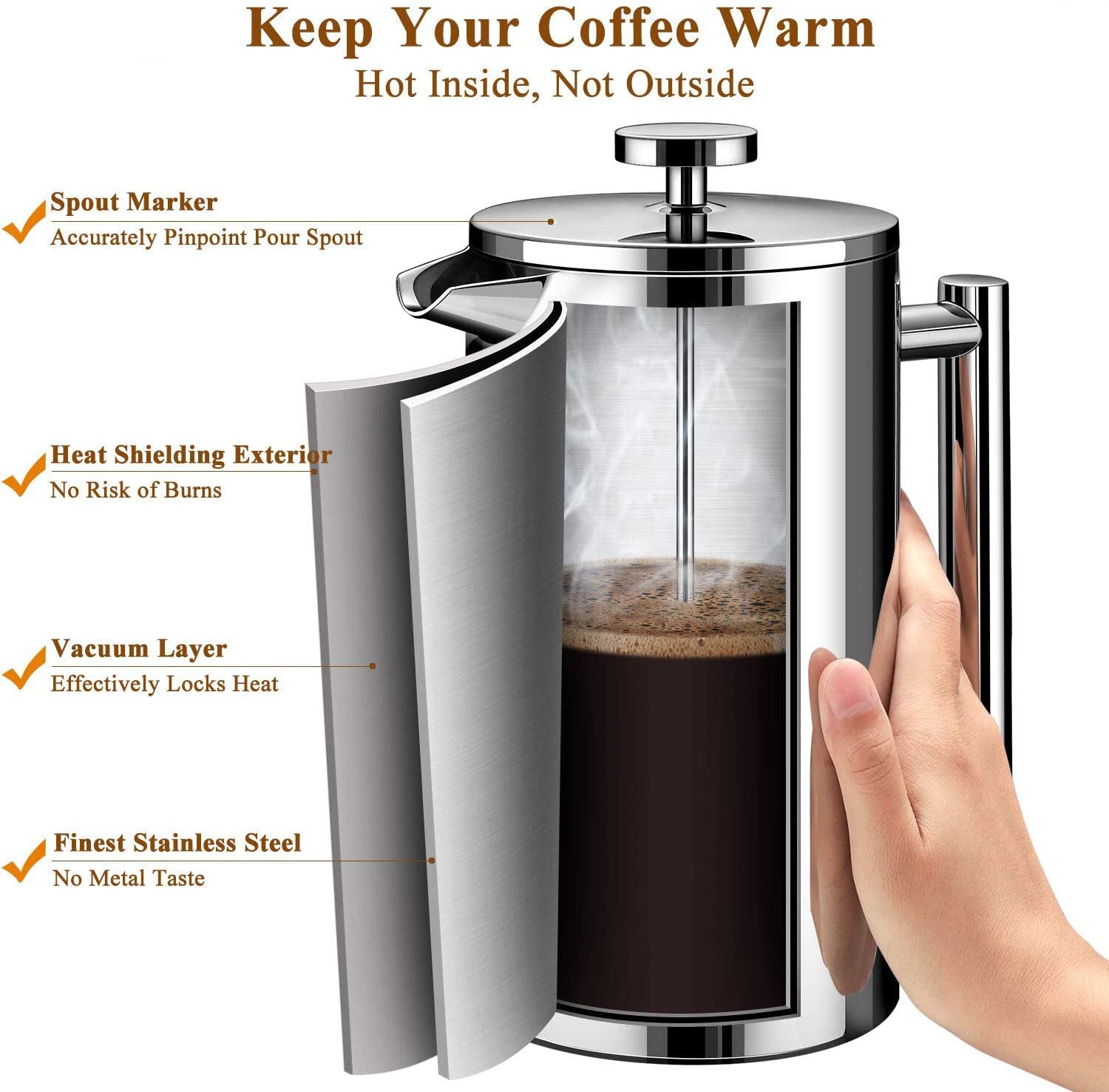 Máquina de Café Manual de 600 ml Prensa Francesa em Aço Inoxidável máquina 4029642683
