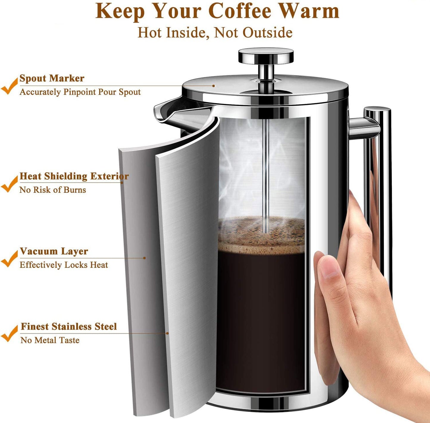 Máquina de Café Manual de 600 ml Prensa Francesa em Aço Inoxidável máquina 4029642683
