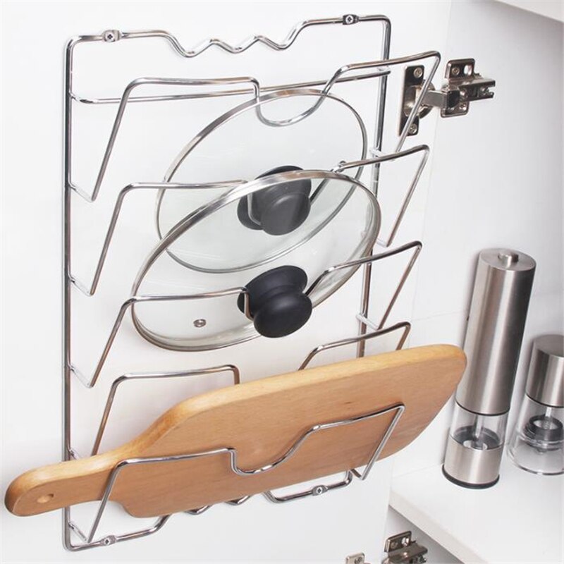 Rack organizador de cozinha pendurado na parede rack de tampa de pote de cinco camadas de metal sem ferrugem multifuncional tampa de pote rack de armazenamento 2637097463