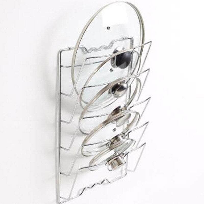Rack organizador de cozinha pendurado na parede rack de tampa de pote de cinco camadas de metal sem ferrugem multifuncional tampa de pote rack de armazenamento 2637097463